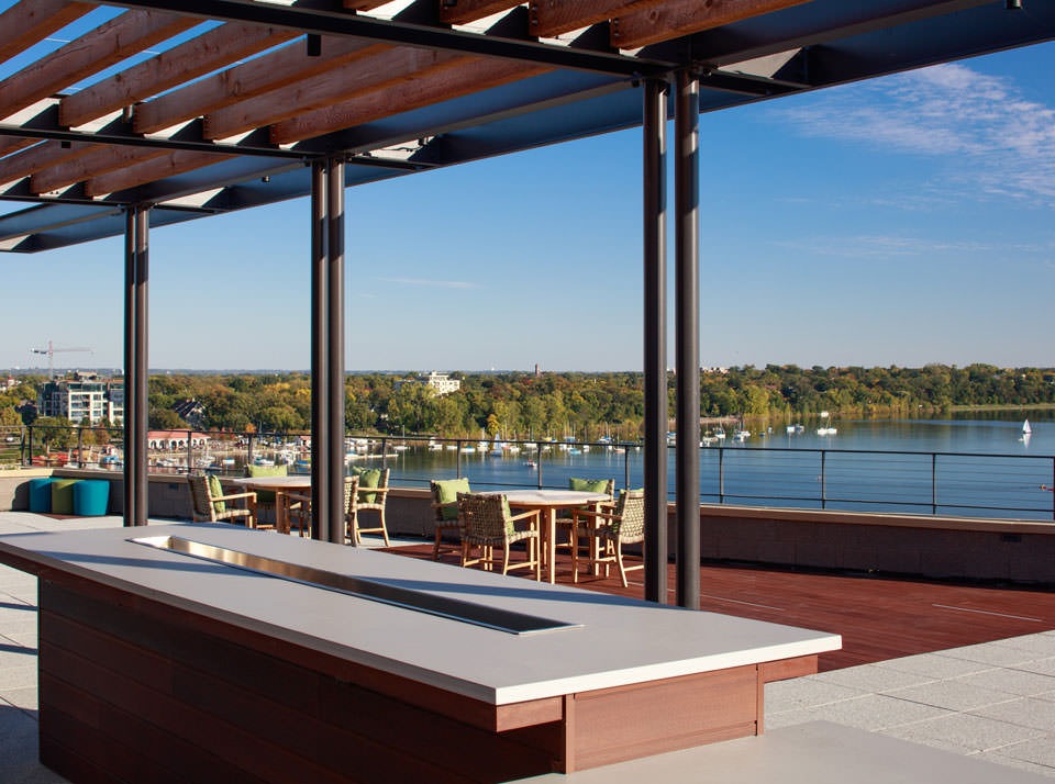 Photo of the rooftop of The Lakes Residences in Minneapolis, MN with a view overlooking Bde Mka Ska